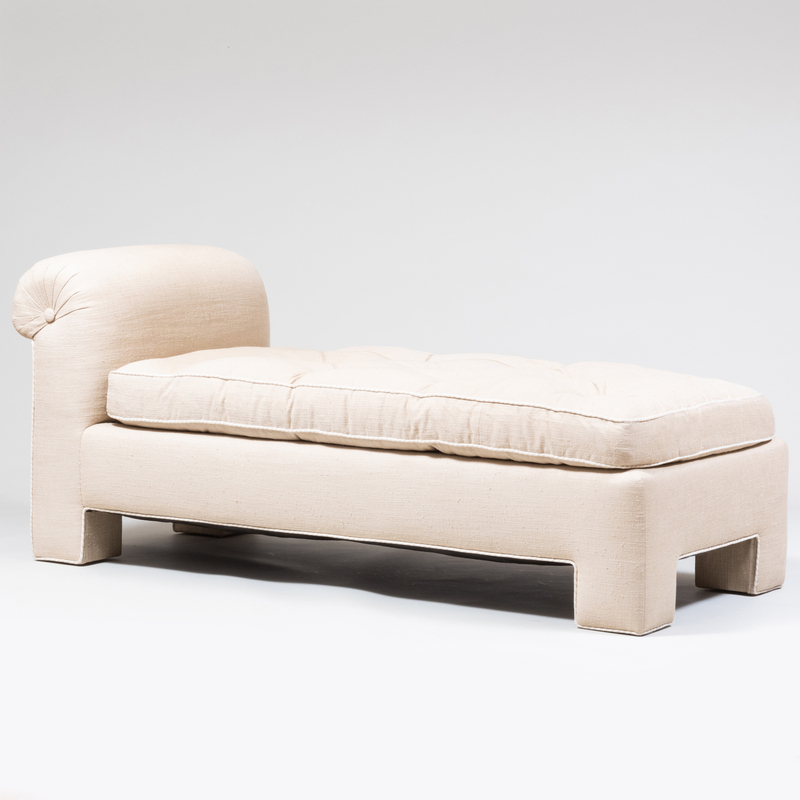 Appraisal: Modern Tufted Beige Linen Upholstered Chaise Longue de Angelis x