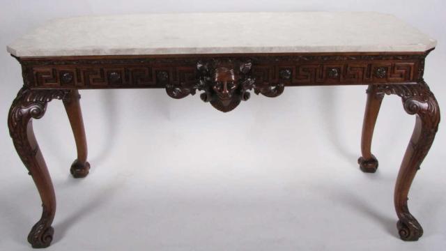 Appraisal: Marble Top Carved Period Style Console Table with curved scroll