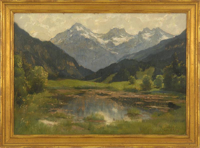 Appraisal: HERMANN OTTOMAR HERZOGAmerican - European mountain scene Signed lower right