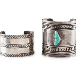 Appraisal: Navajo Stamped and Chiseled Cuff Bracelets mid- th century lot