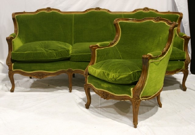 Appraisal: A Louis XV style stained beech and green velvet upholstered