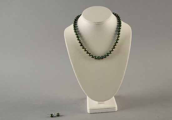 Appraisal: A Green Freshwater Pearl Necklace and Earrings with sterling clasp