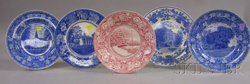 Appraisal: Five Transfer Decorated Plates featuring scenes from Tufts College Washington