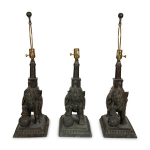 Appraisal: A Set of Three Maitland Smith Cast Metal Elephant-Form Table