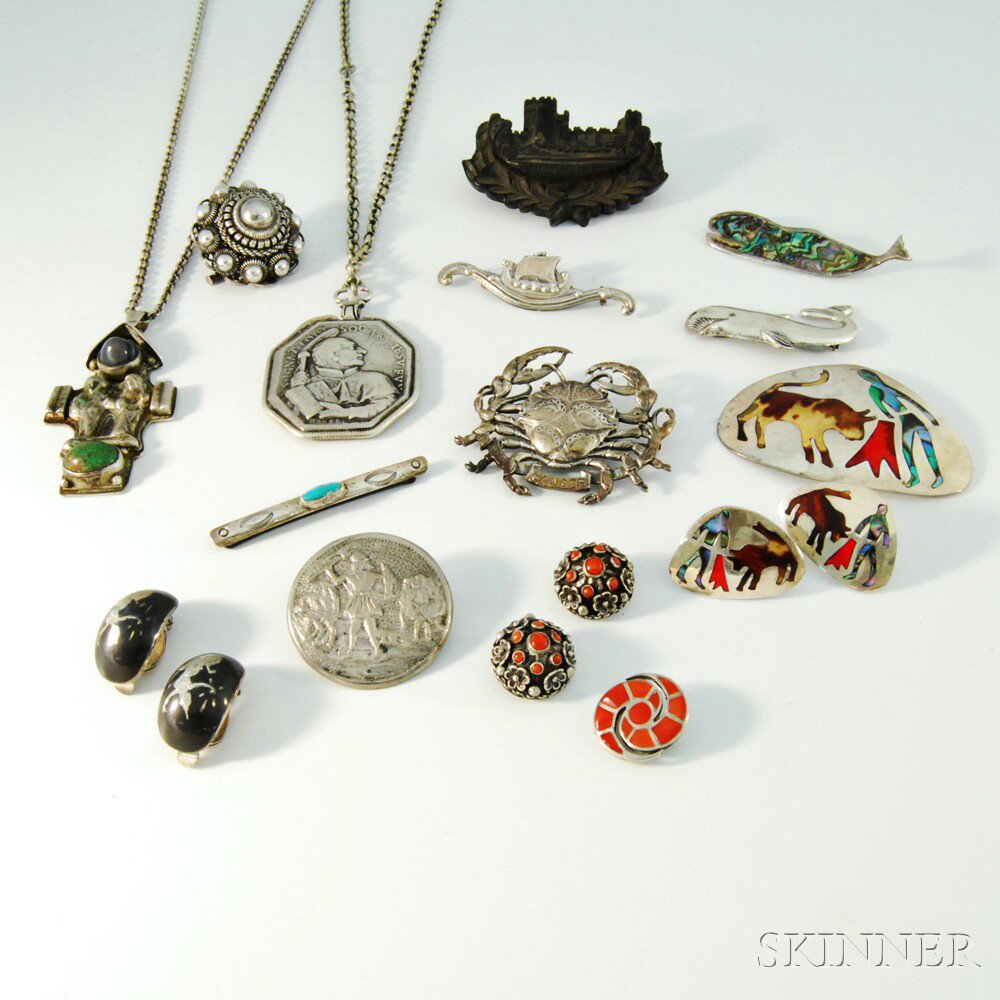 Appraisal: Miscellaneous Group of Sterling Silver Jewelry including several souvenir brooches