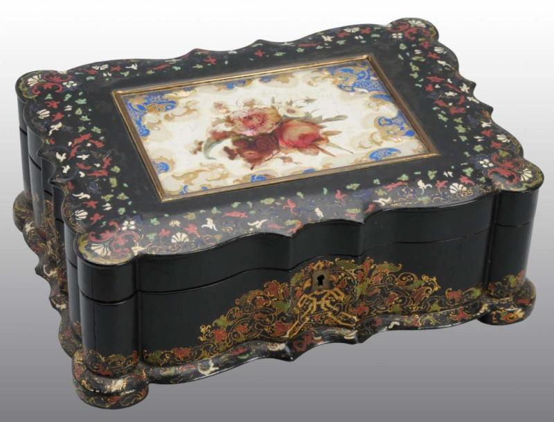 Appraisal: th Century Sewing Box Description Dated with presentation plaque thanking