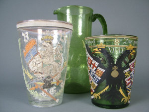 Appraisal: German green glass beaker enamelled with a two-headed eagle city