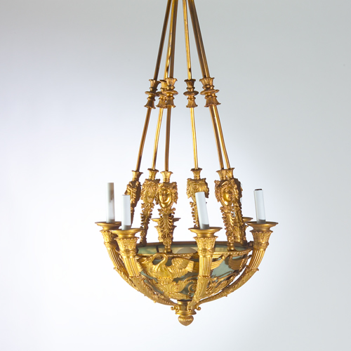 Appraisal: Neoclassical-style dore bronze chandelier suspended by six rods terminating in