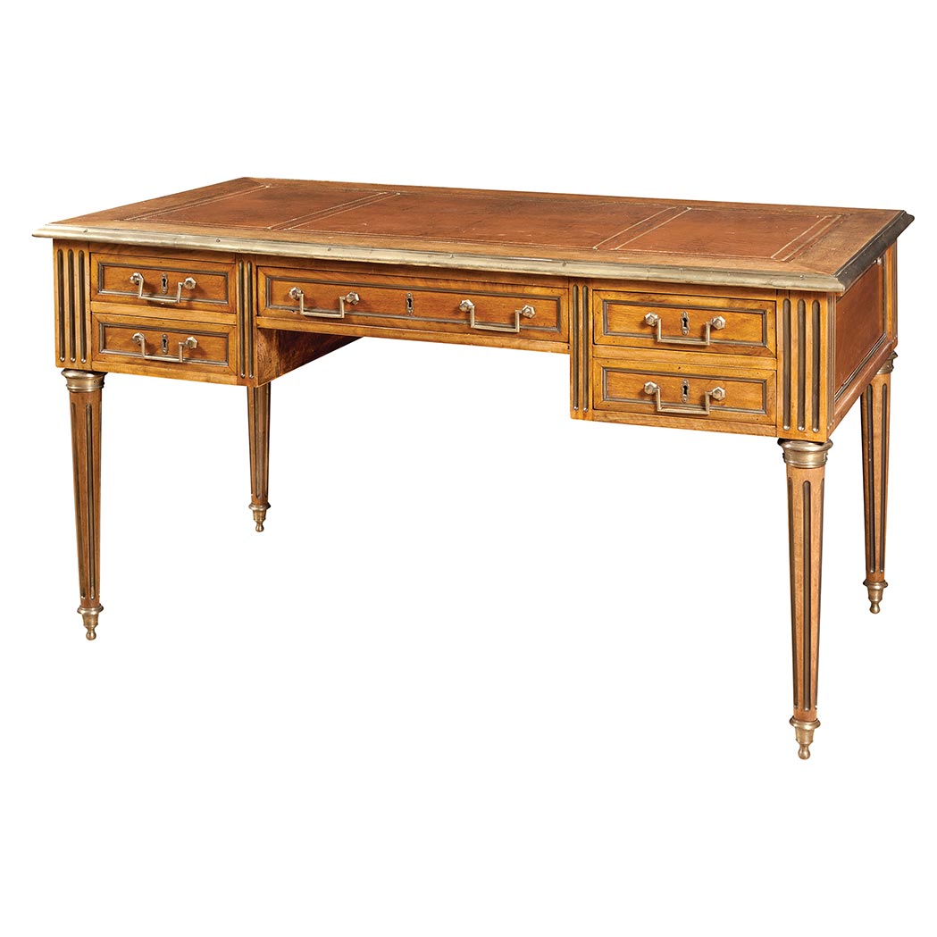 Appraisal: Louis XVI Style Brass Mounted Fruitwood Desk The leather lined