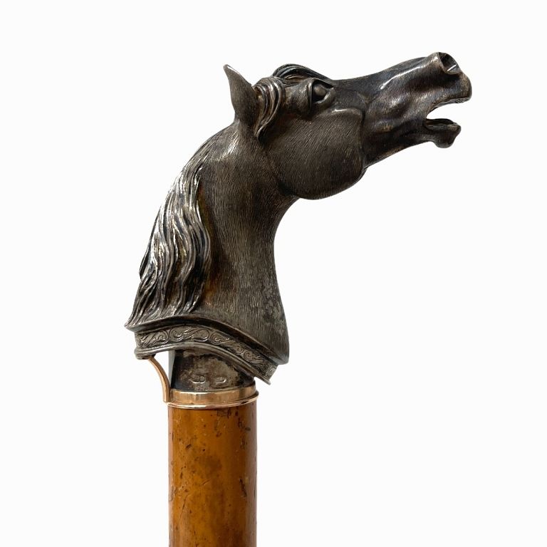 Appraisal: A Russian Silver Horse Cane Handle A Russian Silver Horse