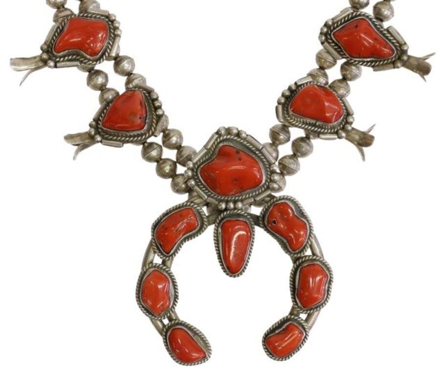 Appraisal: Native American silver content unknown squash blossom necklace ten blossoms