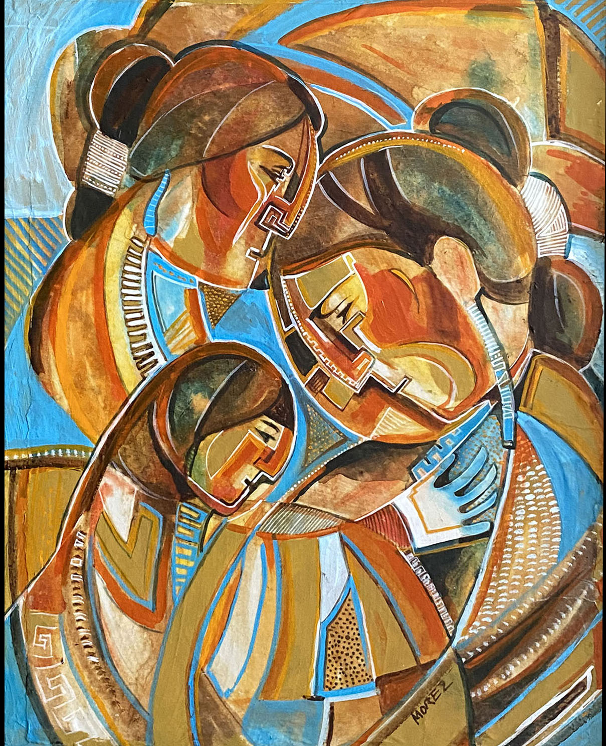 Appraisal: MOREZ Mary American - Cubist Family Mixed Media on paper