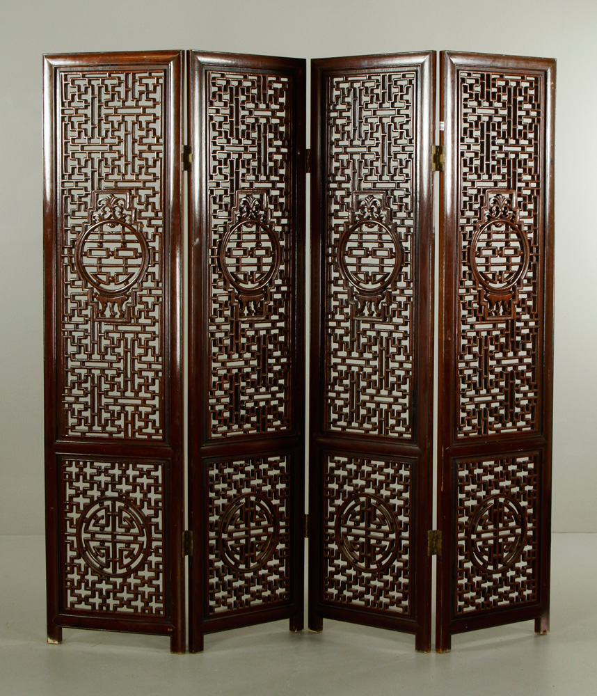 Appraisal: - Chinese Rosewood Screen Rosewood four panel screen China finely