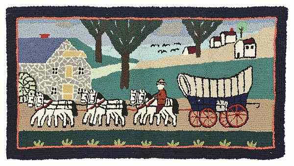 Appraisal: Pennsylvania hooked rug early mid th c with a horse