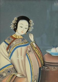 Appraisal: Verre Eglomise Portrait of a Young Chinese BeWoman The vintage