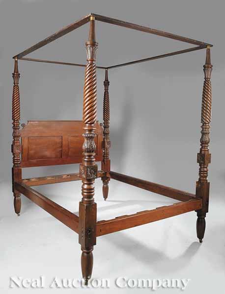 Appraisal: An American Late Classical Carved Mahogany and Walnut Four Poster