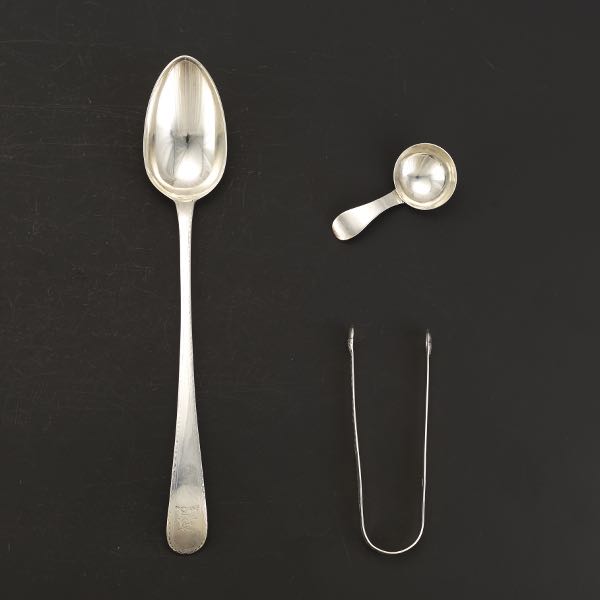 Appraisal: GEORGE III HESTER BATEMAN PLATTER SPOON TEACADDY SPOON AND TONGS