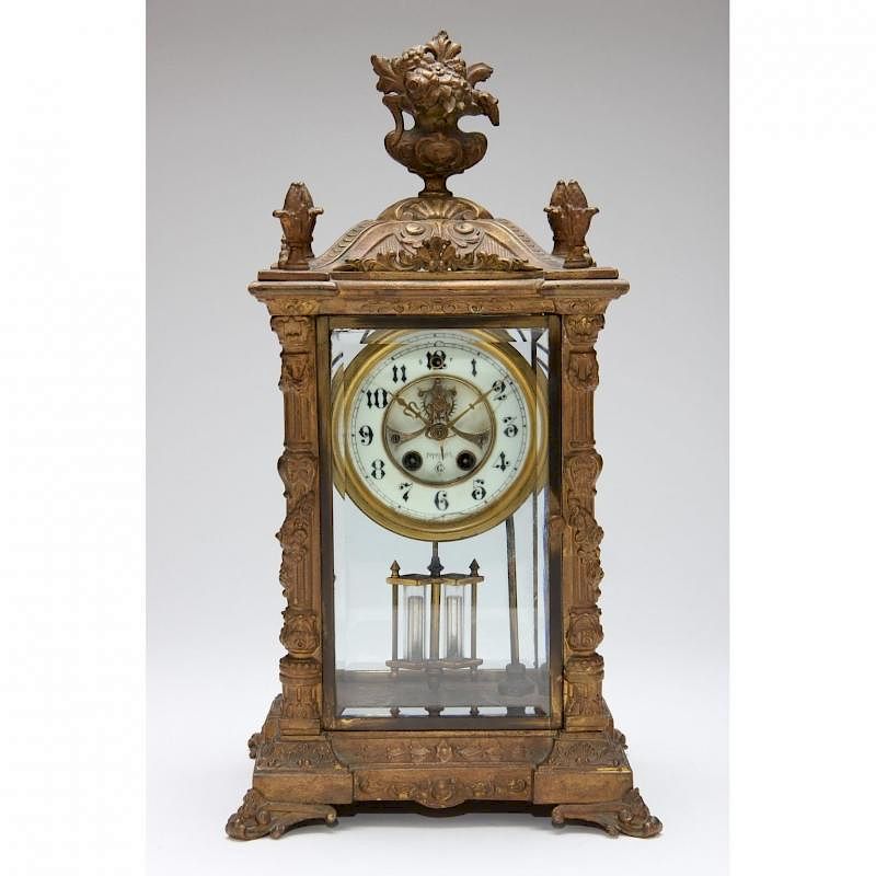 Appraisal: Gilbert Clock Co Mantle Clock ornate cast brass case with