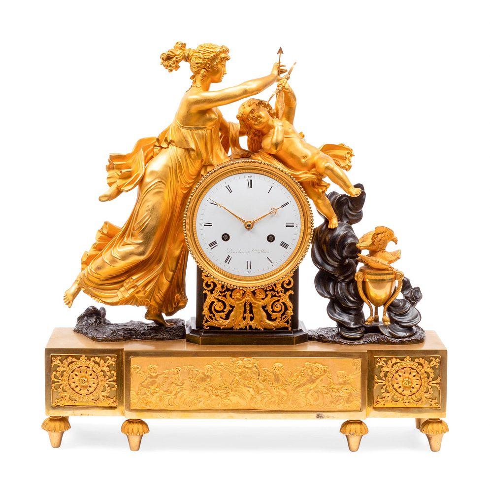 Appraisal: An Empire Gilt and Patinated Bronze Figural Mantel Clock An