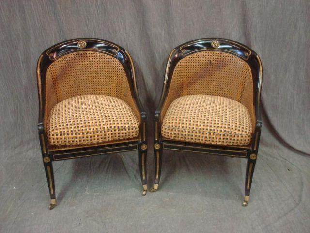 Appraisal: Pair of Black Lacquer Chairs and an End Table Caned