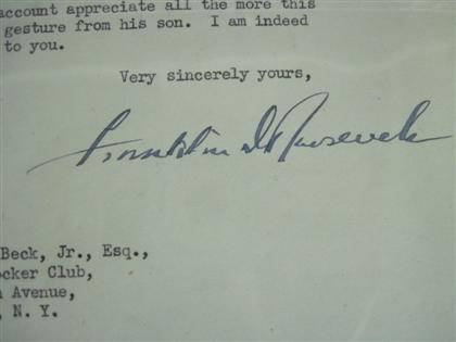 Appraisal: piece Typed Letter Signed Roosevelt Franklin D Washington March p