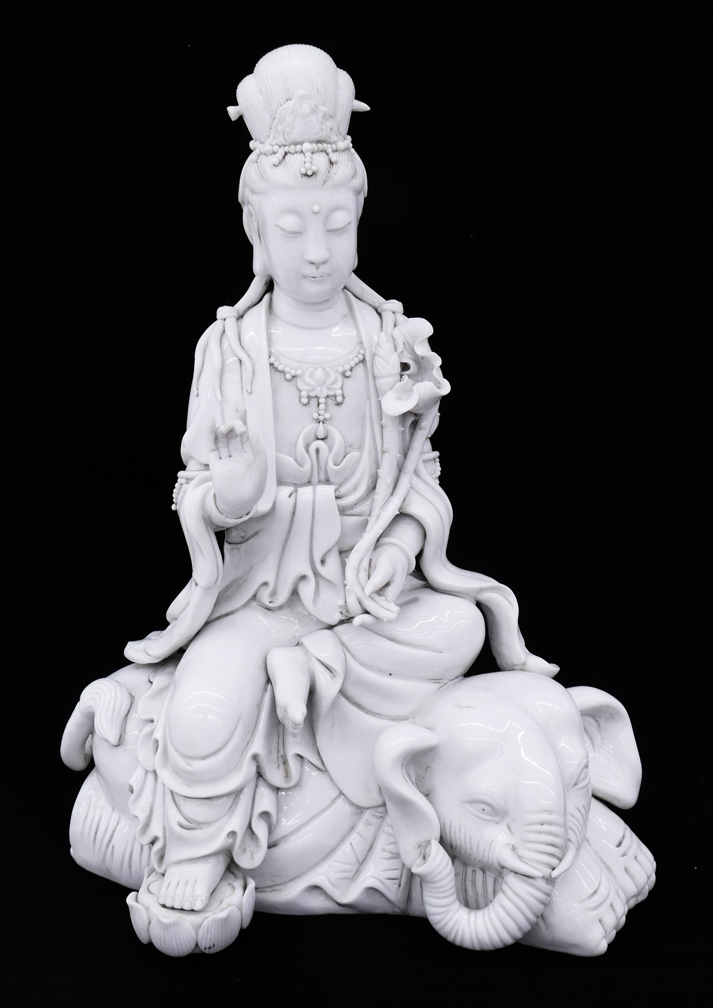 Appraisal: Chinese Blanc de Chine Porcelain Guanyin Riding Elephant ''x ''