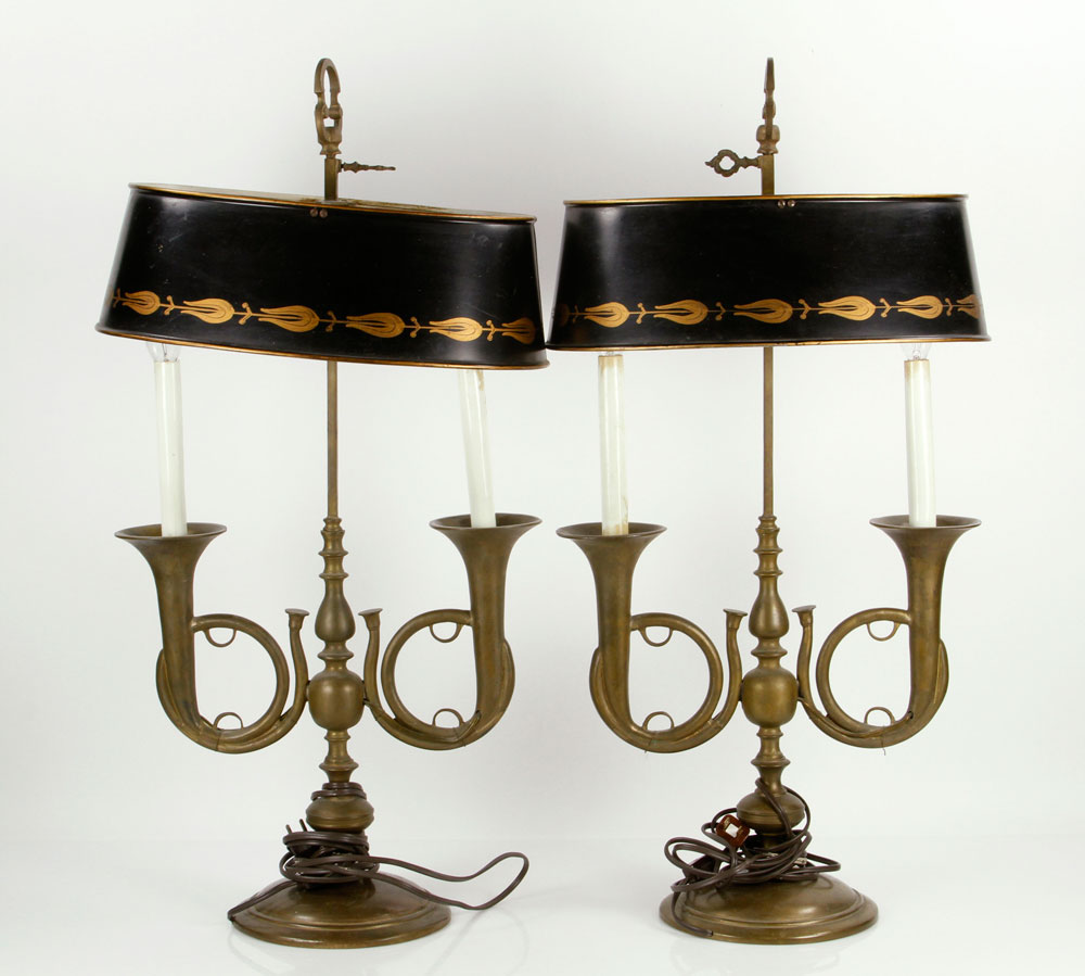 Appraisal: - Pair of Bouillotte Lamps Brass Pair Of French Empire