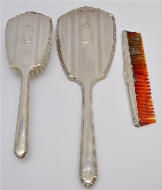 Appraisal: STERLING VANITY SET MIRROR - BRUSH - COMB Piece American