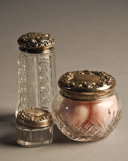 Appraisal: Three Cut Glass Dresser Jars with Sterling Lids one by