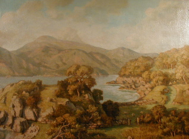 Appraisal: S J Lamorna Birch A lake and mountain landscape with