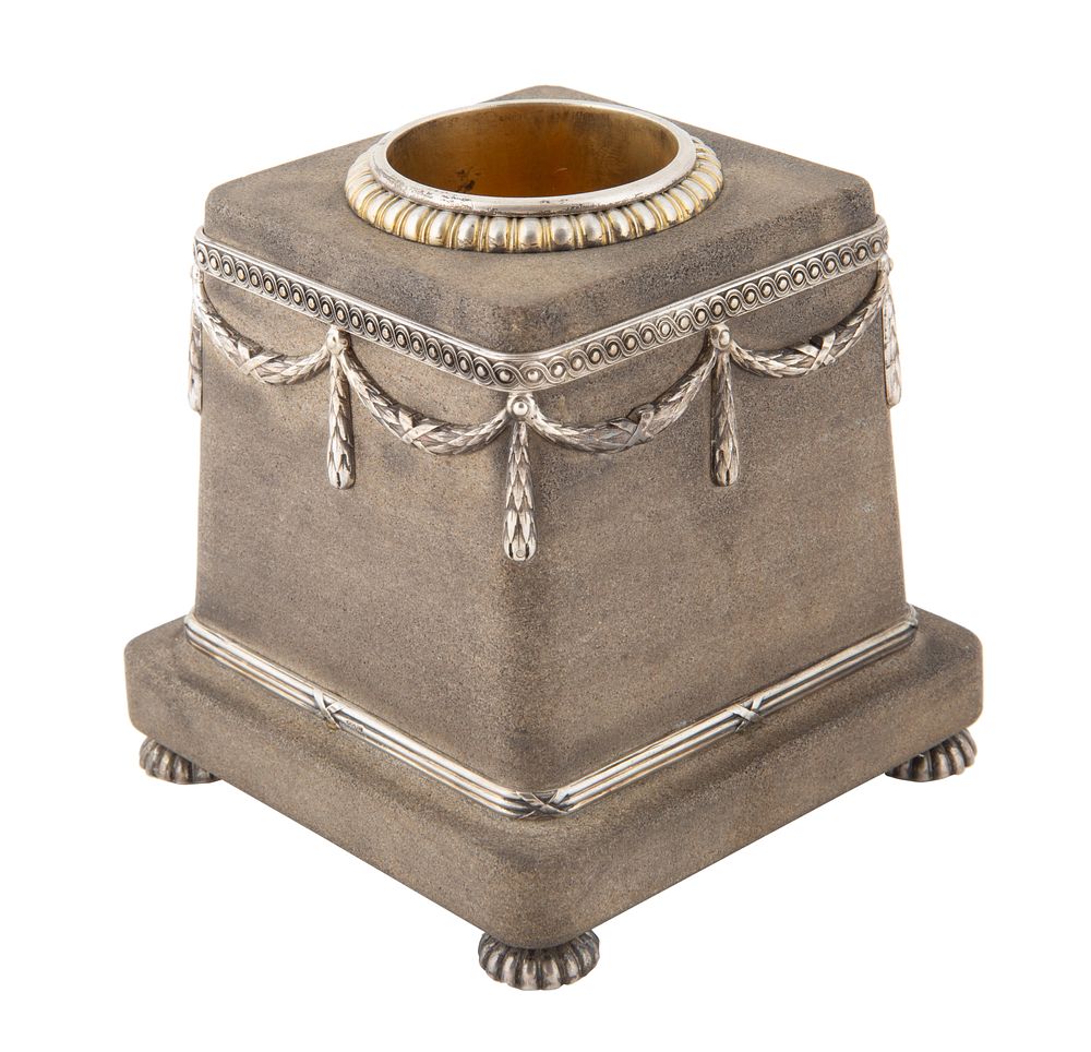 Appraisal: A FABERGE SILVER-MOUNTED SANDSTONE MATCH HOLDER MOSCOW - A FABERGE