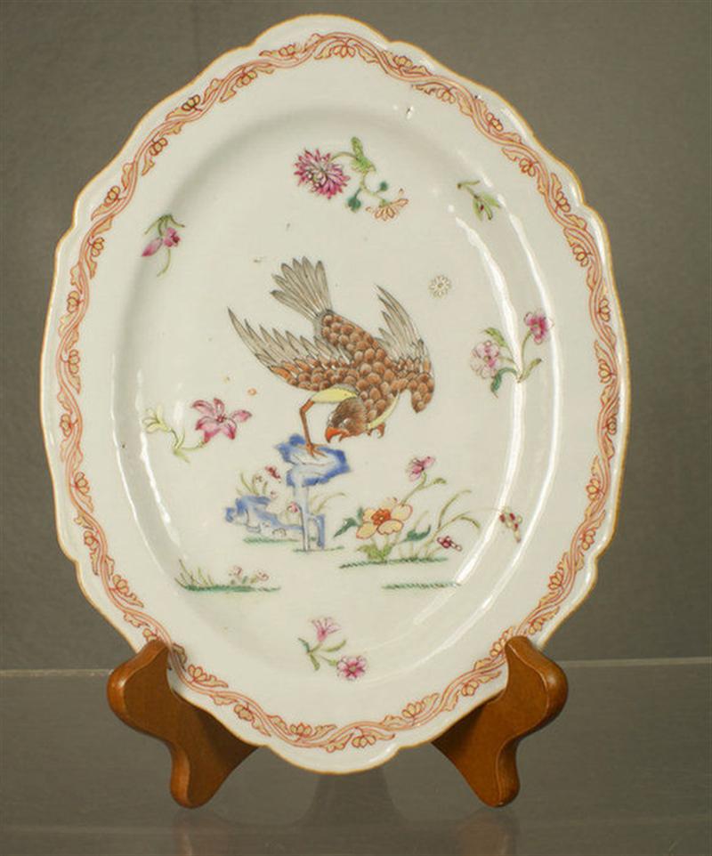 Appraisal: Chinese Export porcelain oval scalloped tray with polychrome enameled scenes