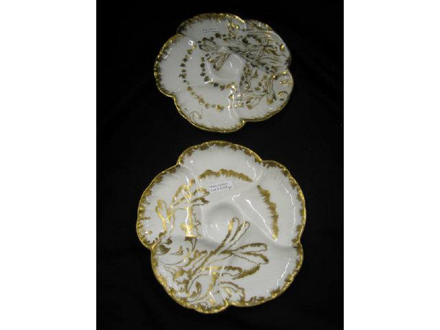 Appraisal: Pair of Haviland Limoges Porcelain Oyster Plates gold seaweed decoration