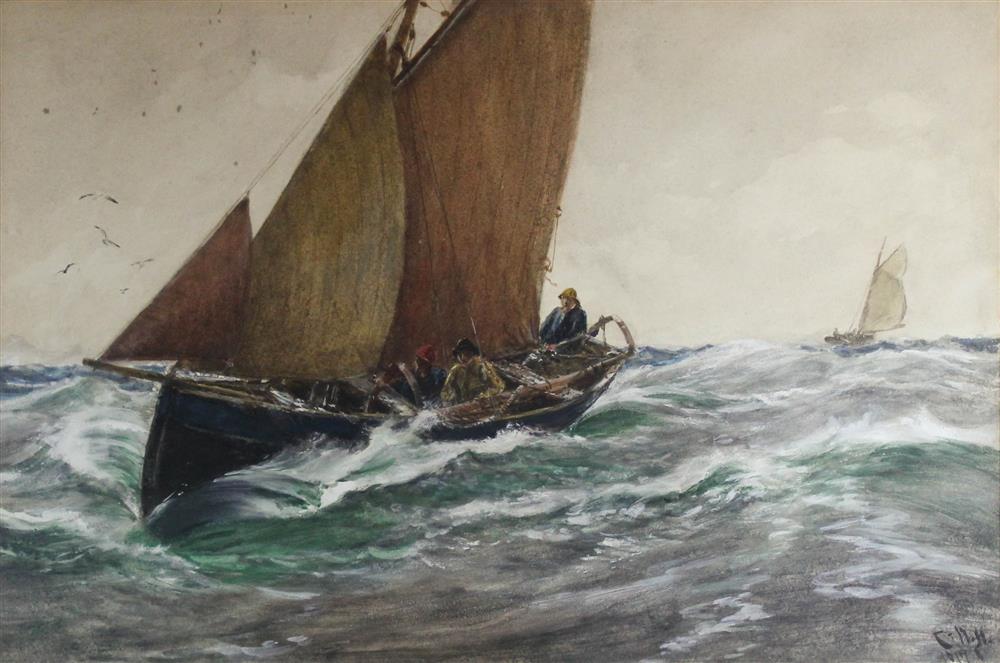 Appraisal: CHARLES NAPIER HEMY BRITISH - SAILBOAT Watercolor heightened with white