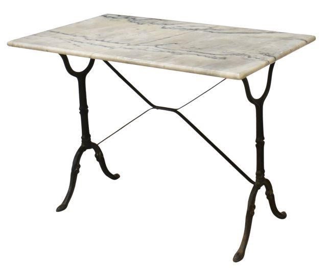 Appraisal: French Parisian bistro table th c rectangular marble top over