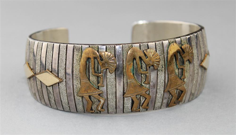 Appraisal: MARK YAZZIE STERLING CUFF Mark Yazzie is a Navajo artist