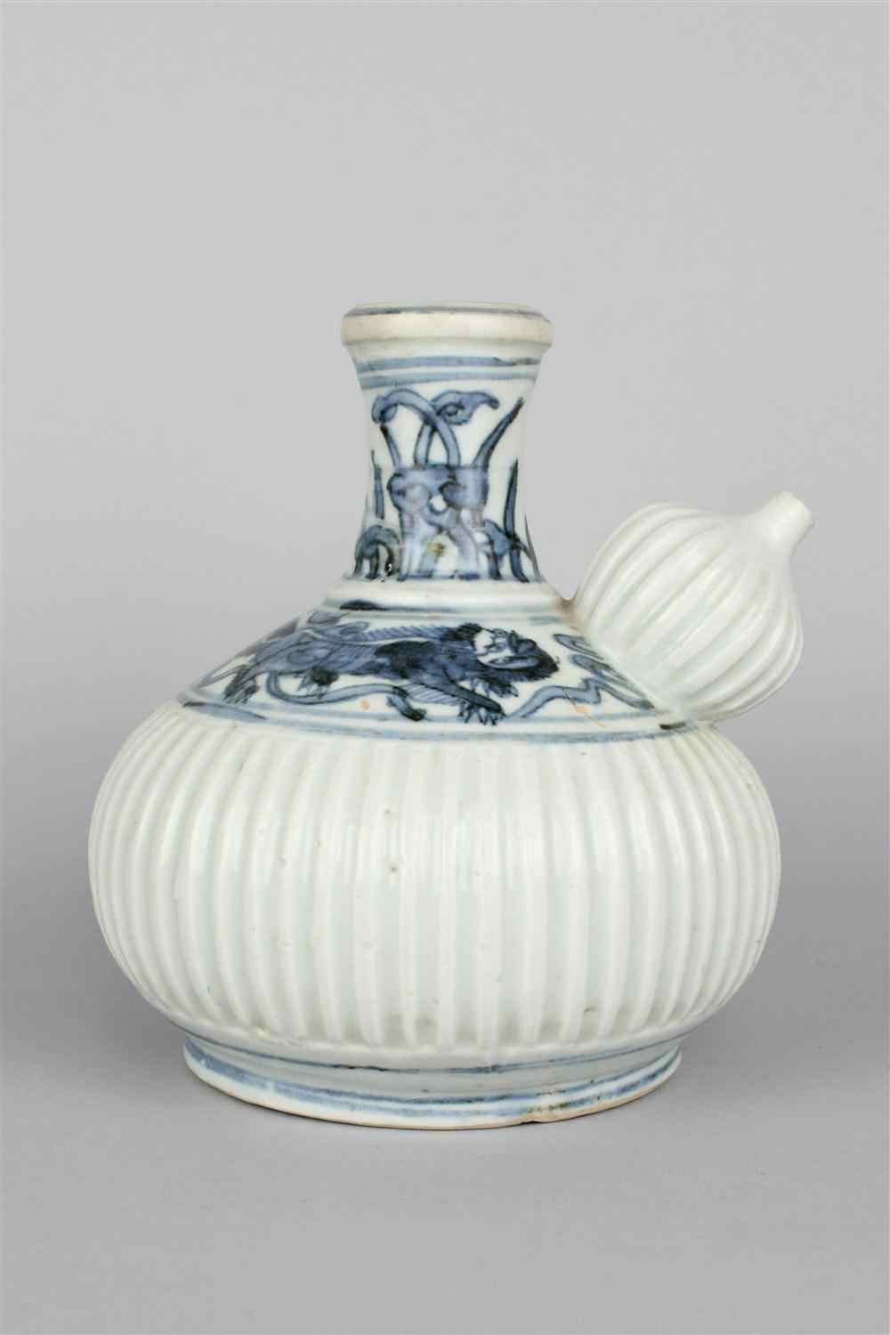 Appraisal: CHINESE BLUE AND WHITE KENDI WITH DRAGON DECORATION MING DYNASTY