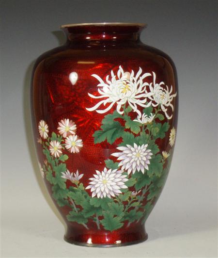 Appraisal: A th century Japanese red cloisonn enamel vase decorated under