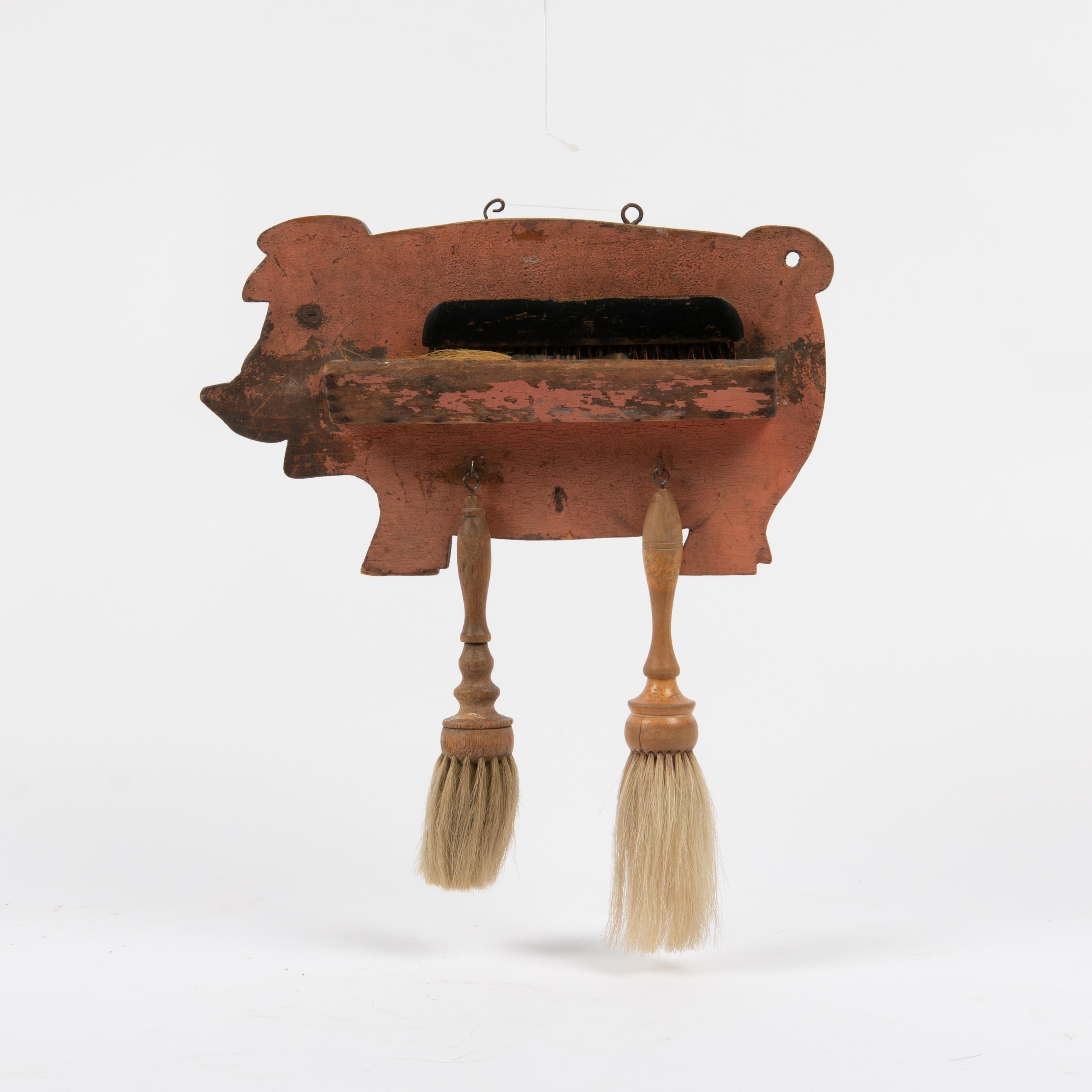 Appraisal: PAINTED PIG-SHAPED SHAVING BRUSH HOLDER TH C A painted wooden