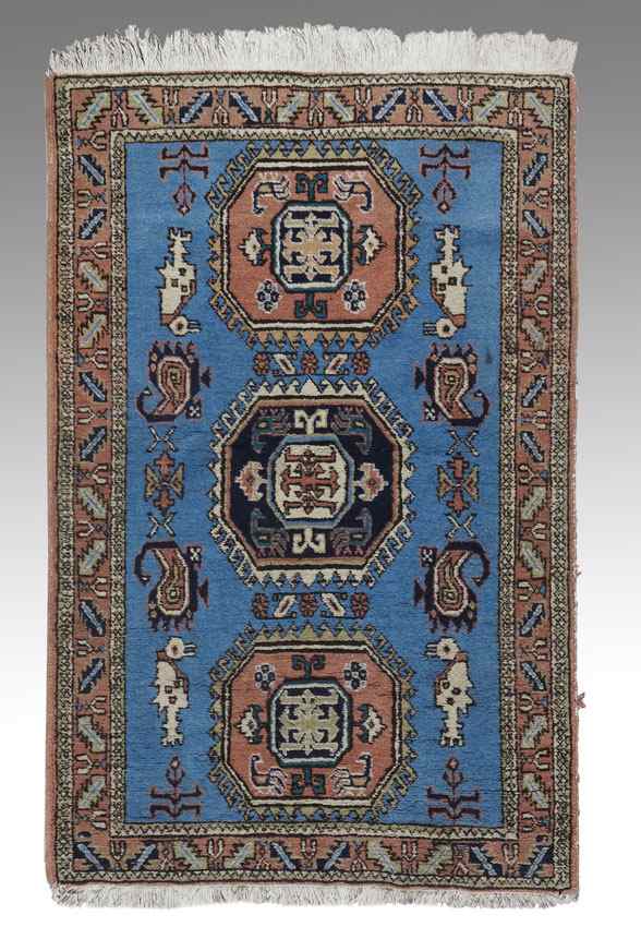 Appraisal: SEMI-ANTIQUE TURKISH HAND KNOTTED WOOL RUG ' x ' This