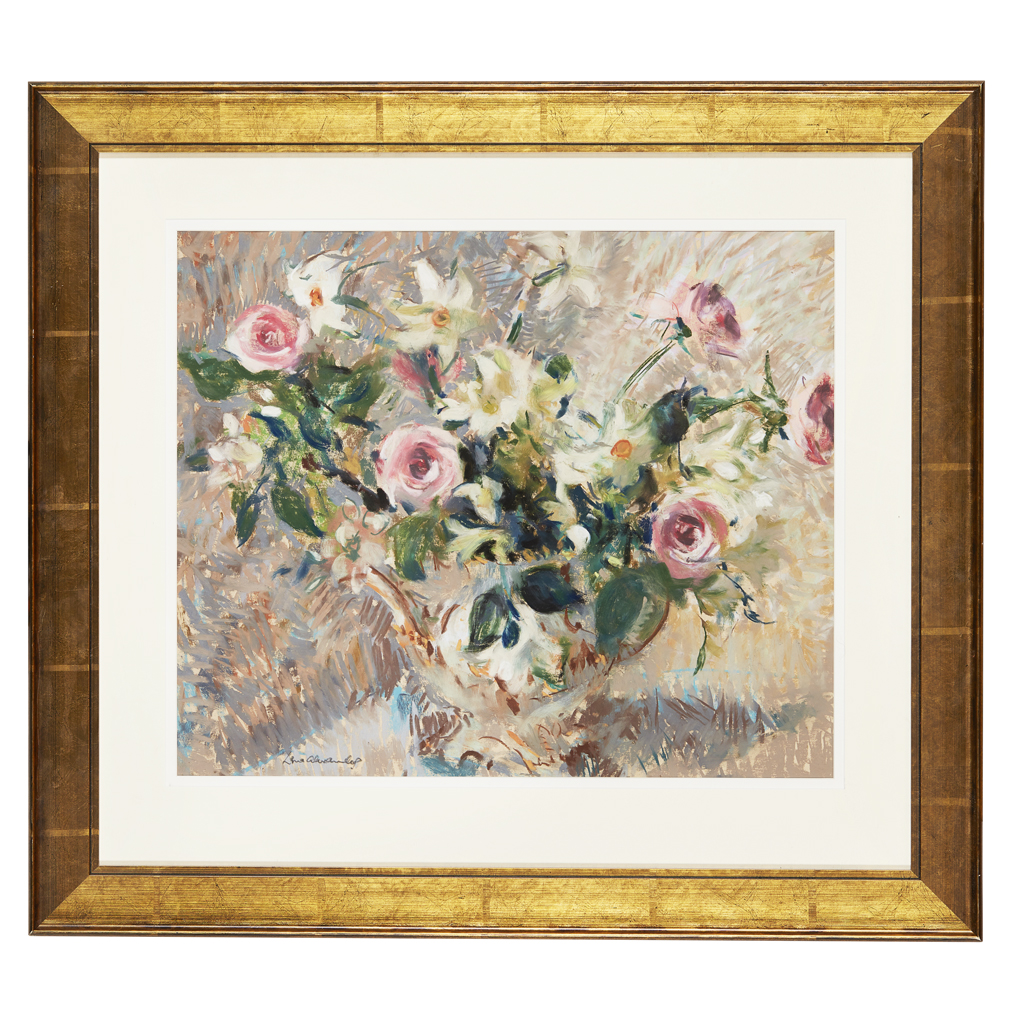 Appraisal: LENA ALEXANDER SCOTTISH - ROSES AND LILIES signed inscribed with