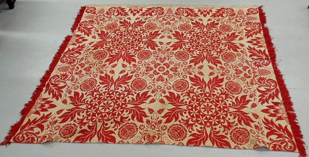 Appraisal: Red and white jacquard coverlet with grapevine border x