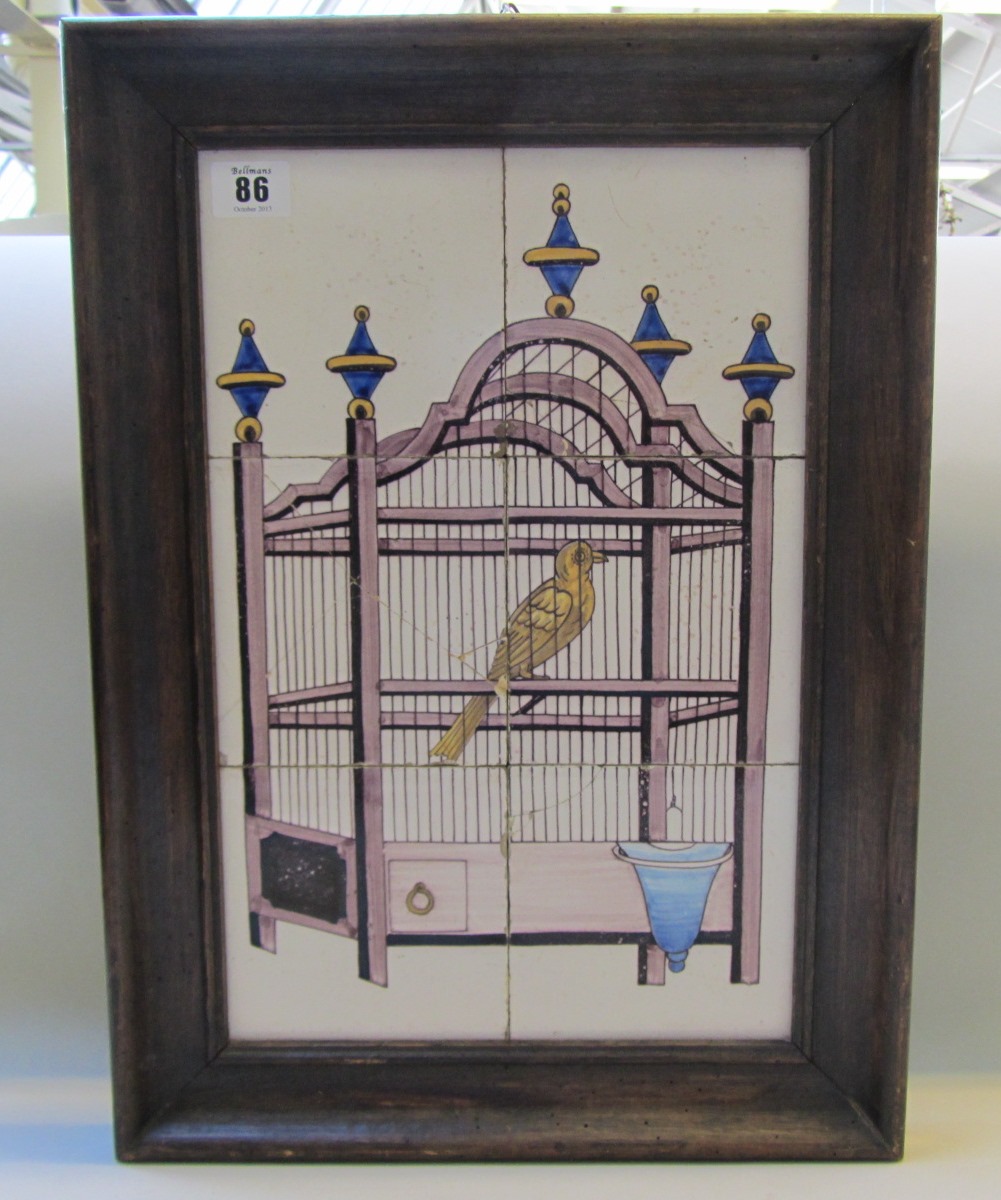 Appraisal: An Utrect canary cage tile picture framed x cm