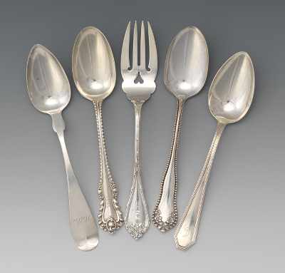 Appraisal: Four Assorted Large Spoons One Fork One engraved Willie and