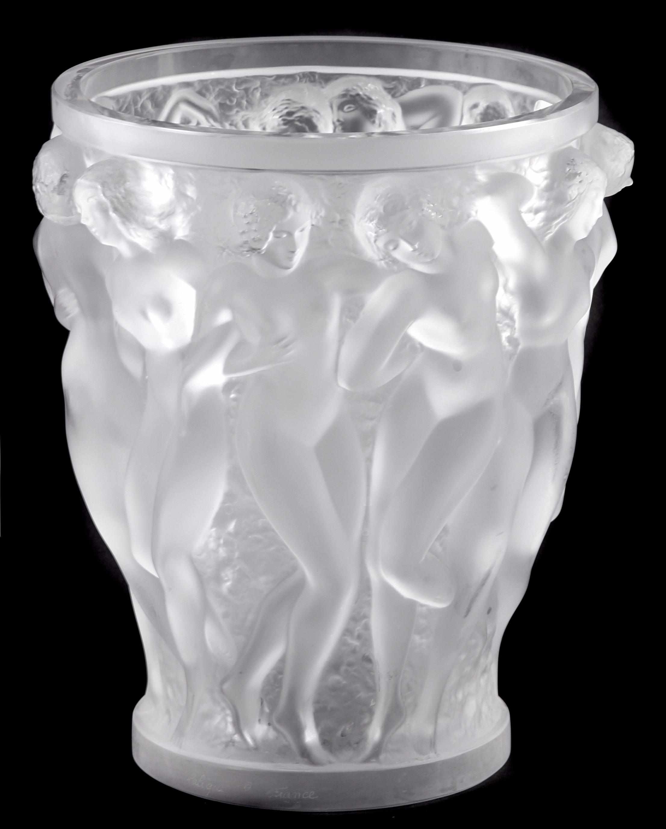 Appraisal: A Cristal Lalique molded glass Bacchantes Vase with etched signature