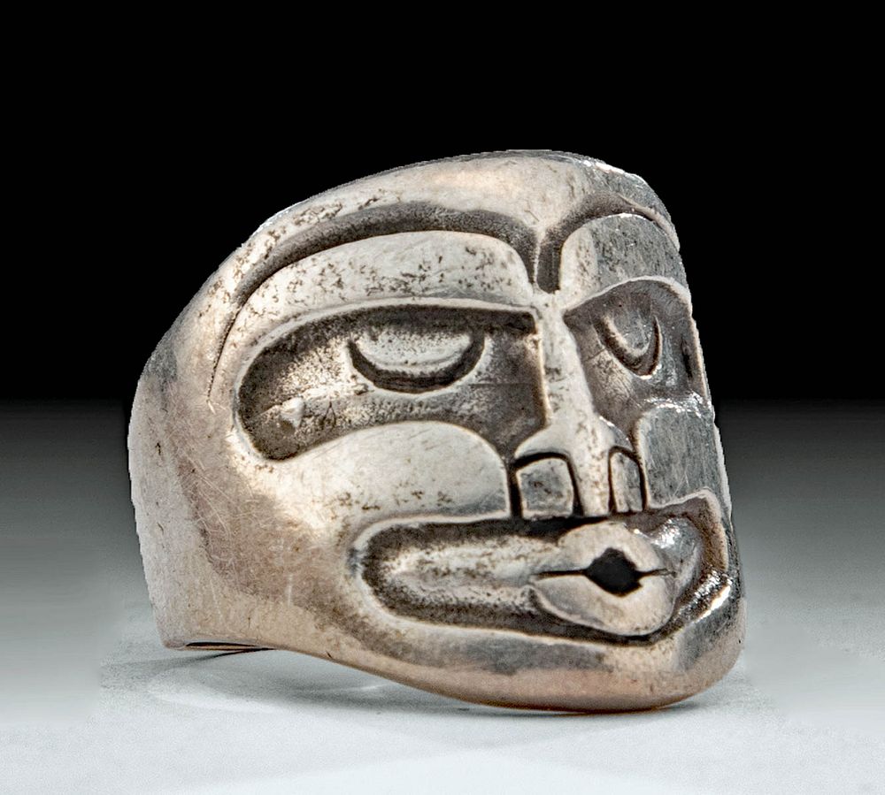 Appraisal: th C Kwakwaka'wakw Silver Ring w Wild Woman Face Native