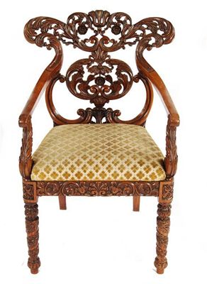 Appraisal: A th century Anglo-Chinese carved rosewood open armchair the profusely