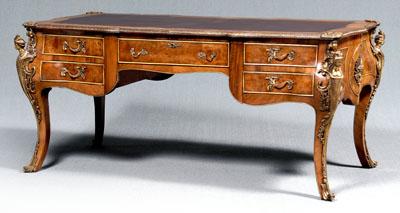 Appraisal: Louis XV style bureau plat brown leather top burlwood veneers