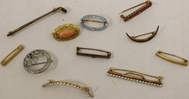 Appraisal: ELEVEN KT GOLD BAR AND OTHER PINS SOME WITHINSET STONES