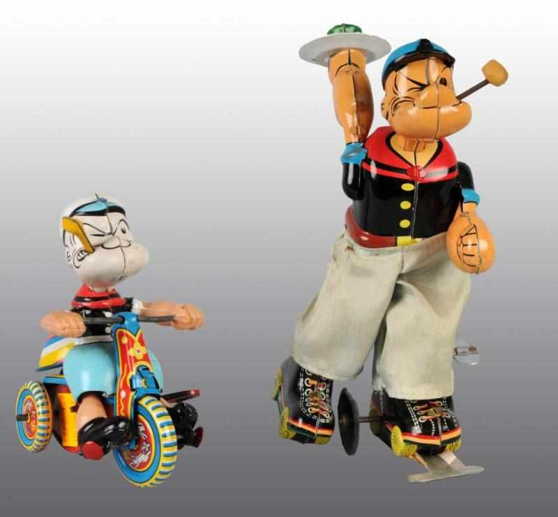 Appraisal: Lot of Tin Linemar Popeye Wind-Up Toys Description Japanese Working